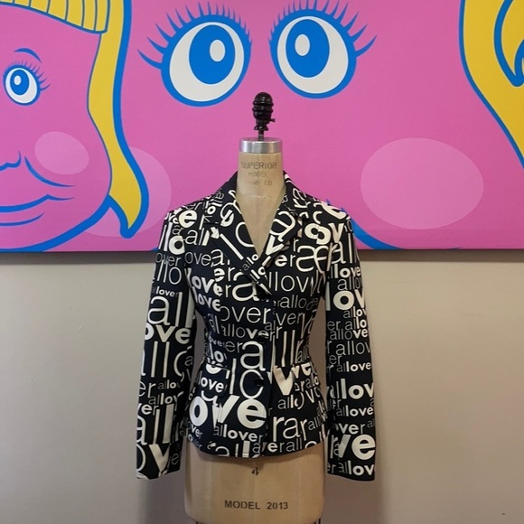 Moschino Black White Allover Print Blazer